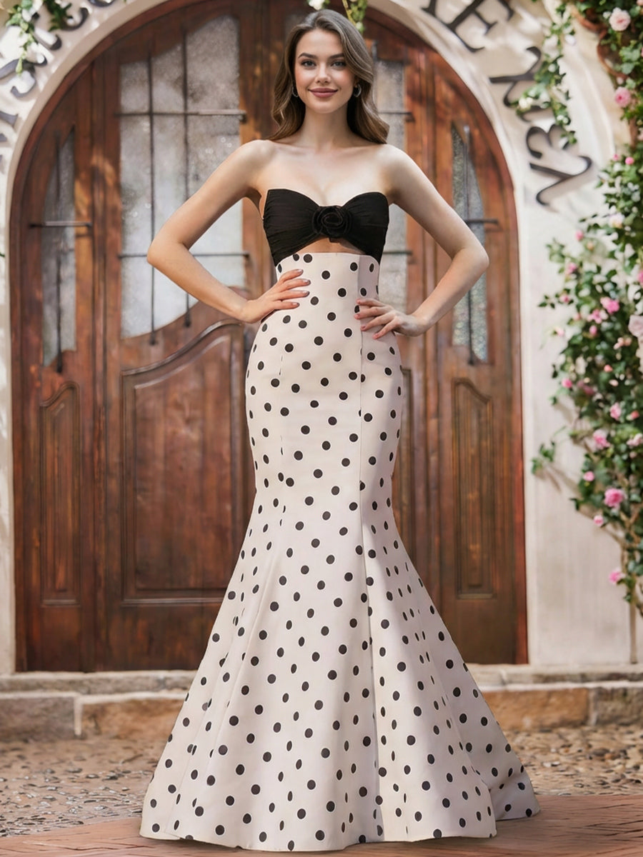 Cut-Out Mermaid Strapless Sweetheart Corset Polka Dot Long Prom Dress