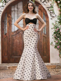 Cut-Out Mermaid Strapless Sweetheart Corset Polka Dot Long Prom Dress