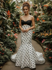 Cut-Out Mermaid Strapless Sweetheart Corset Polka Dot Long Prom Dress