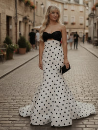Cut-Out Mermaid Strapless Sweetheart Corset Polka Dot Long Prom Dress