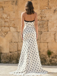 Halter V-Neck Sheath Polka Dot Long Prom Dress with Slit