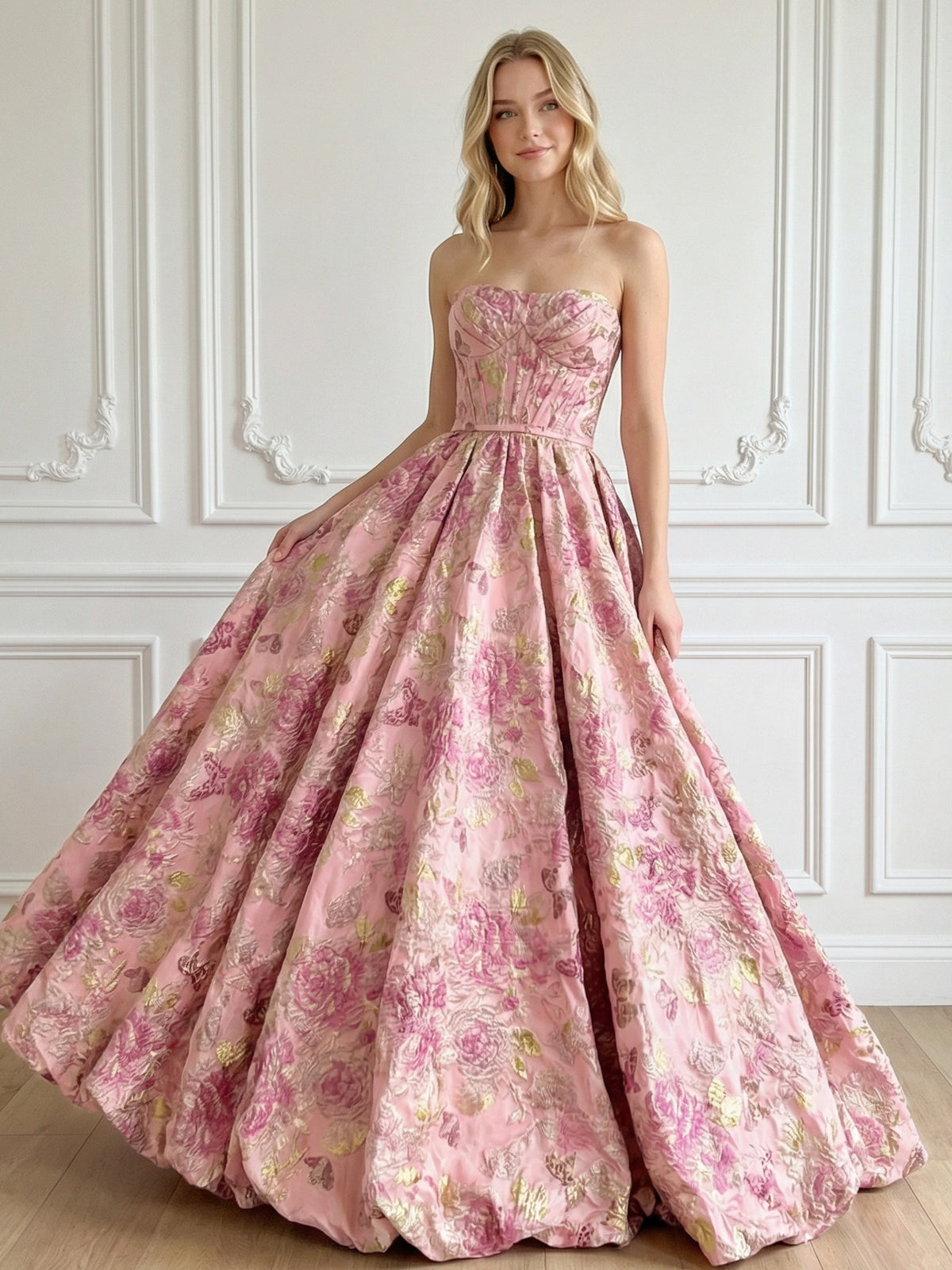 Jacquard Sweetheart Strapless A-Line Floor-Length Prom Dress