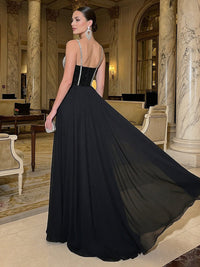 Sequin Mermaid Spaghetti Strap Ruched Floor-Length Formal Evening Dress with Drape