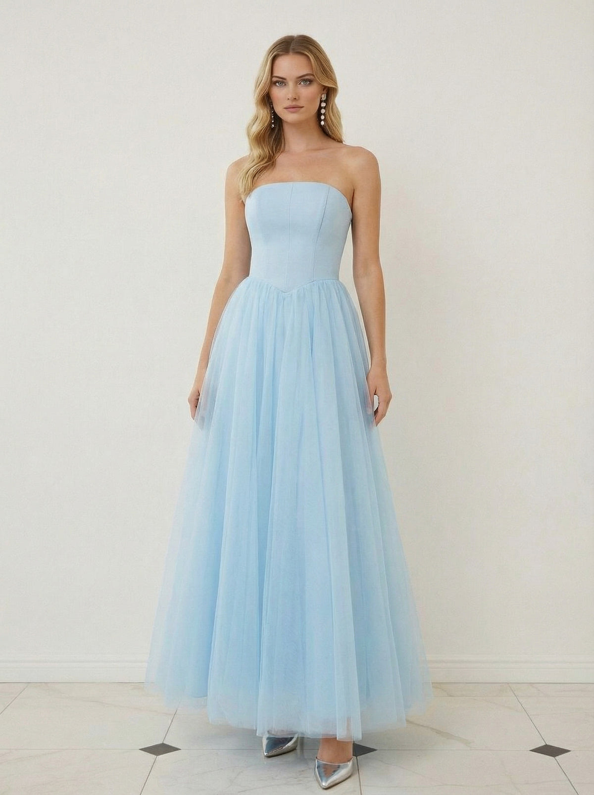Mixed A-Line Tulle Strapless Corset Floor-Length Prom Dresses