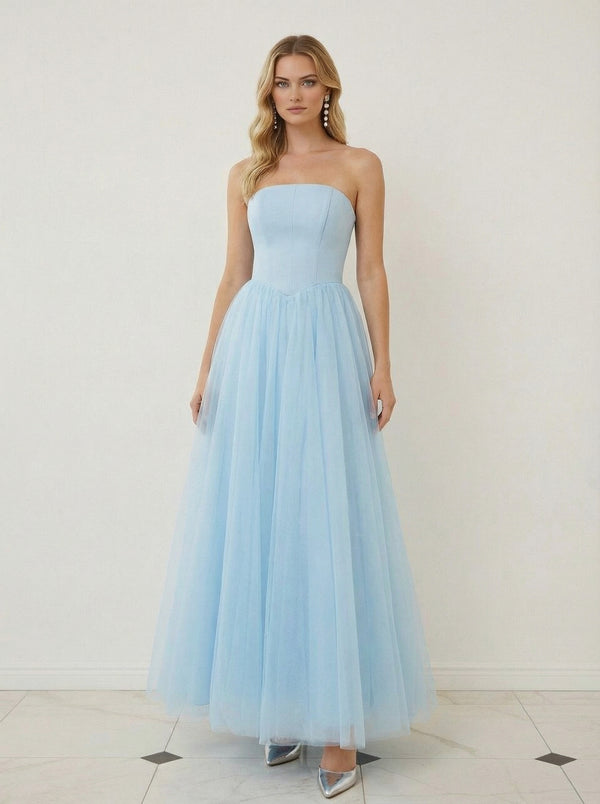 Mixed A-Line Tulle Strapless Corset Floor-Length Prom Dresses