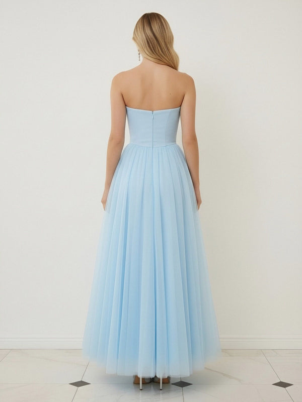 Mixed A-Line Tulle Strapless Corset Floor-Length Prom Dresses