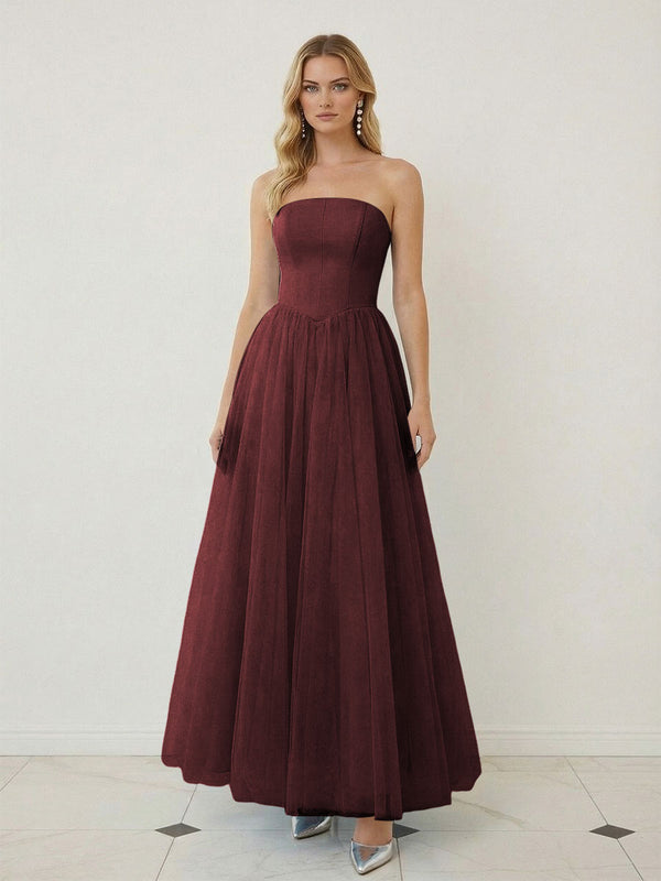 Mixed A-Line Tulle Strapless Corset Floor-Length Prom Dresses