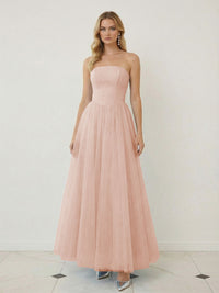 Mixed A-Line Tulle Strapless Corset Floor-Length Prom Dresses
