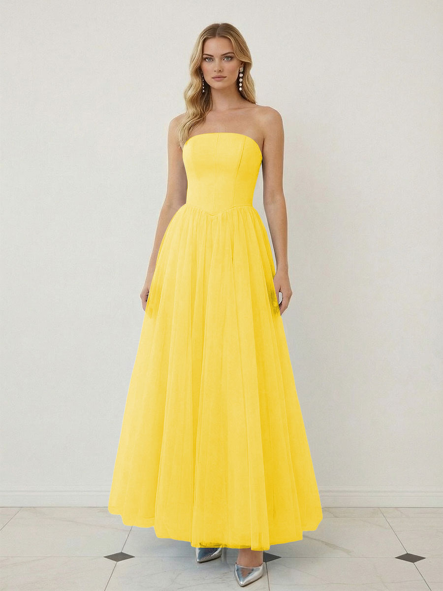 Mixed A-Line Tulle Strapless Corset Floor-Length Prom Dresses