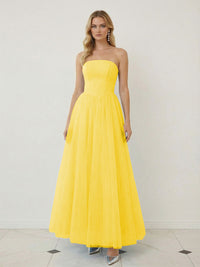 Mixed A-Line Tulle Strapless Corset Floor-Length Prom Dresses