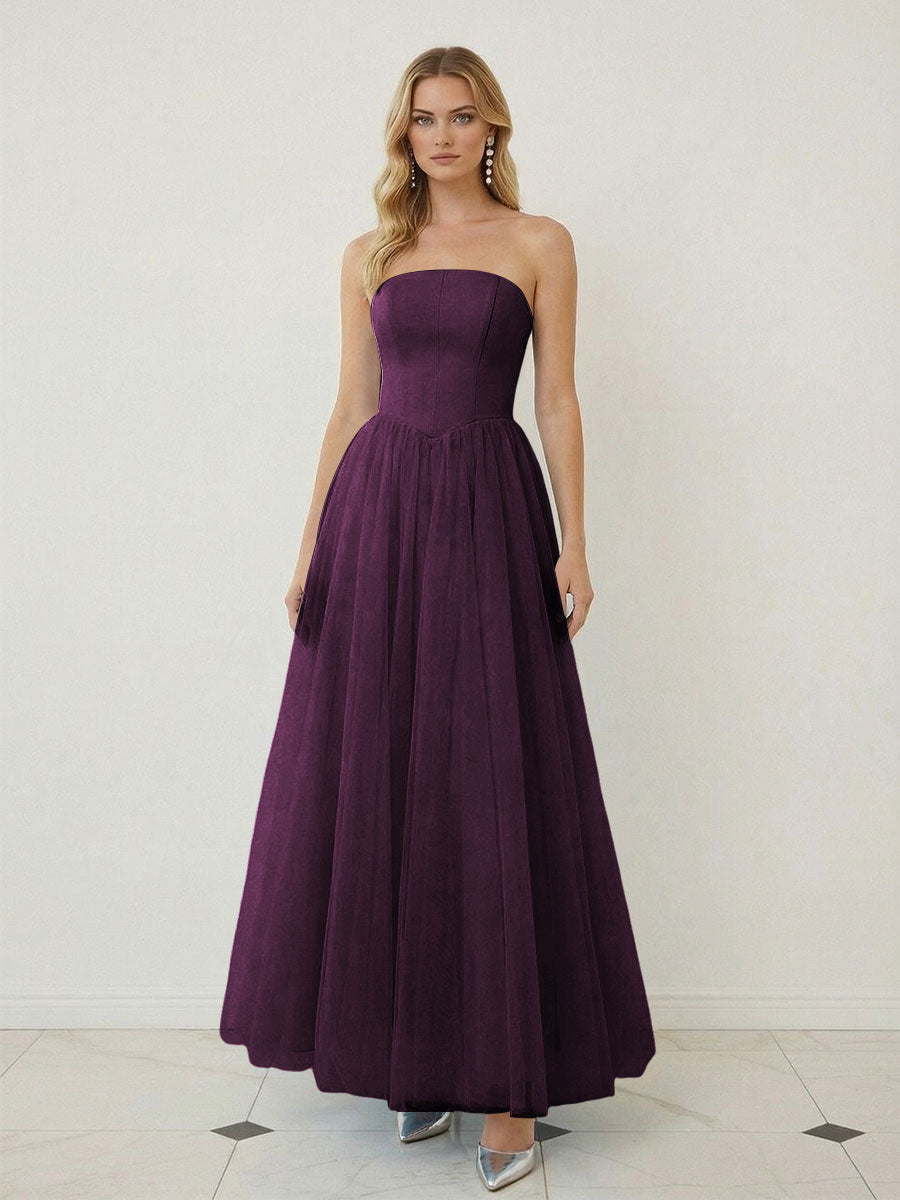 Mixed A-Line Tulle Strapless Corset Floor-Length Prom Dresses