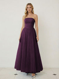 Mixed A-Line Tulle Strapless Corset Floor-Length Prom Dresses