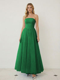 Mixed A-Line Tulle Strapless Corset Floor-Length Prom Dresses