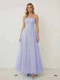 Mixed A-Line Tulle Strapless Corset Floor-Length Prom Dresses