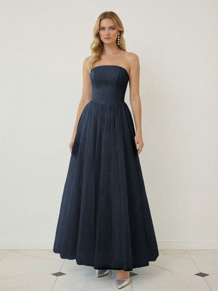Mixed A-Line Tulle Strapless Corset Floor-Length Prom Dresses