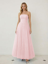 Mixed A-Line Tulle Strapless Corset Floor-Length Prom Dresses