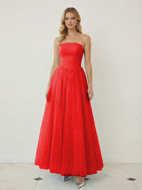 Mixed A-Line Tulle Strapless Corset Floor-Length Prom Dresses