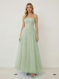 Mixed A-Line Tulle Strapless Corset Floor-Length Prom Dresses