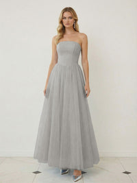 Mixed A-Line Tulle Strapless Corset Floor-Length Prom Dresses