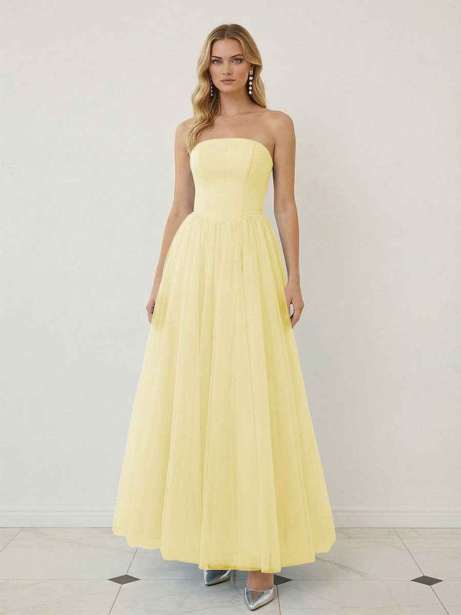 Mixed A-Line Tulle Strapless Corset Floor-Length Prom Dresses