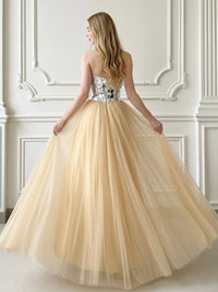 A-Line Sparkly Tulle Sweetheart Corset Floor-Length Prom Dresses