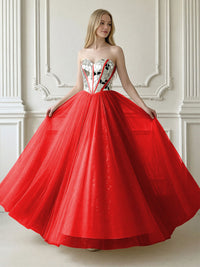 A-Line Sparkly Tulle Sweetheart Corset Floor-Length Prom Dresses