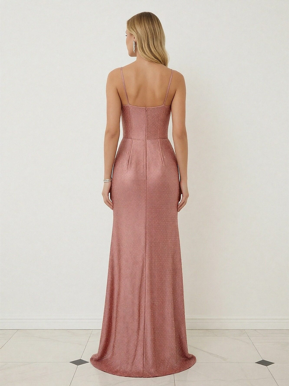 Satin Sheath Sweetheart Spaghetti Strap Ruched Floor-Length Prom Dress
