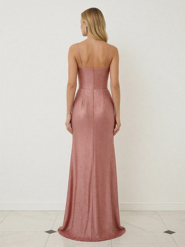 Satin Sheath Sweetheart Spaghetti Strap Ruched Floor-Length Prom Dress