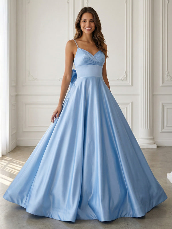 Satin A-Line Spaghetti Strap V-Neck Ball Gown Floor-Length Prom Dress Shirees Satin A-Line Spaghetti Strap V-Neck Ball Gown Floor-Length Prom Dress Shirees