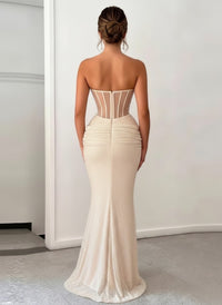 Tulle Sheath Sweetheart Strapless Ruched Floor-Length Prom Dress