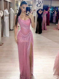 Sparkly Sweetheart Ruched Sheath Long Formal Dresses