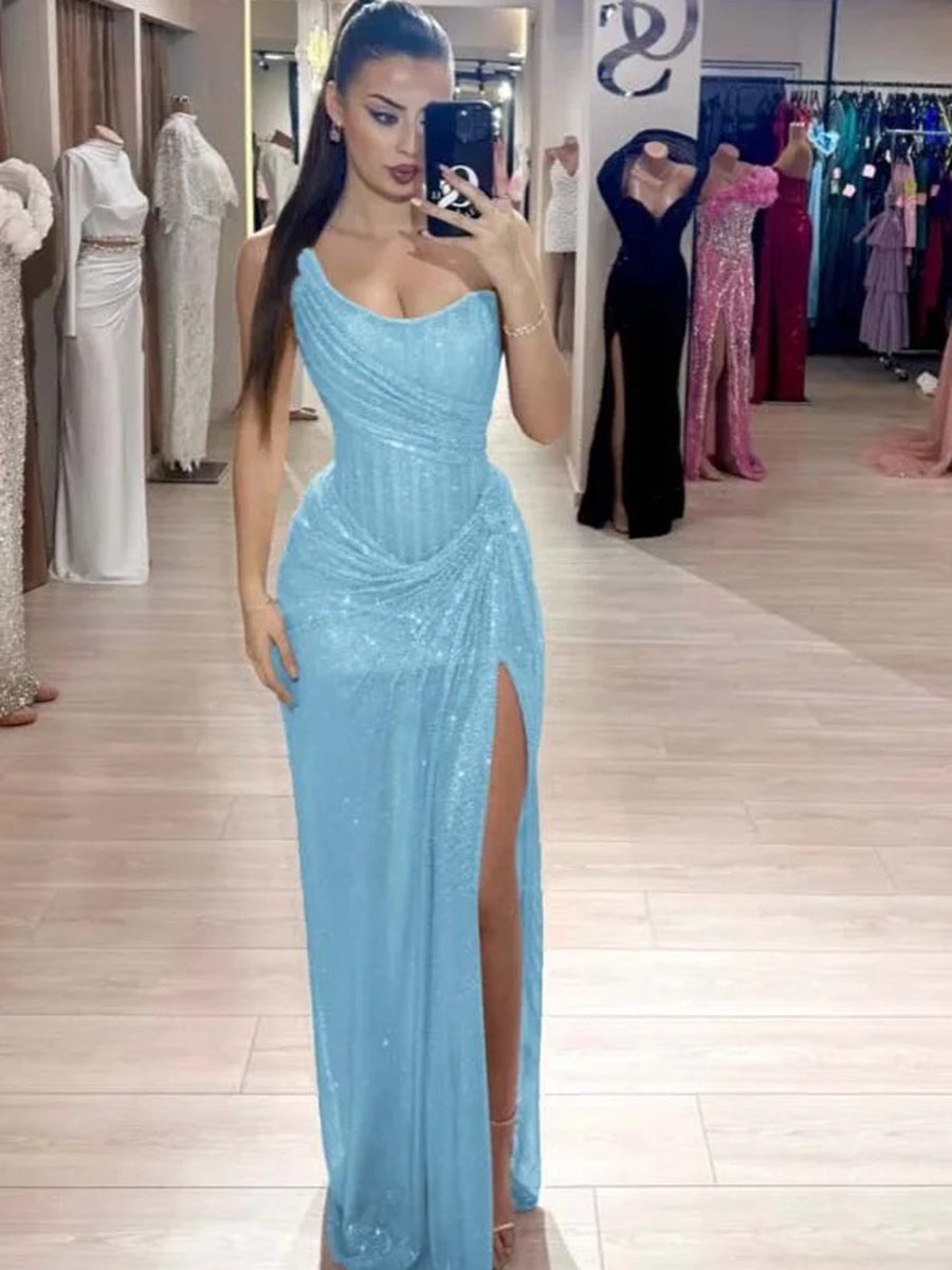 Sparkly Sweetheart Ruched Sheath Long Formal Dresses