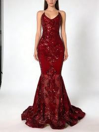 Mermaid Halter Floor-Length Evening Dresses with Sequin Appliques