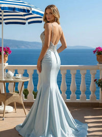 Mermaid Spaghetti Strap Sweetheart Floor-Length Prom Dresses with Lace Appliques