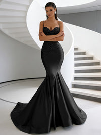 Mermaid Spaghetti Strap Sweetheart Floor-Length Prom Dresses with Lace Appliques