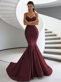 Mermaid Spaghetti Strap Sweetheart Floor-Length Prom Dresses with Lace Appliques