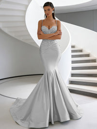 Mermaid Spaghetti Strap Sweetheart Floor-Length Prom Dresses with Lace Appliques