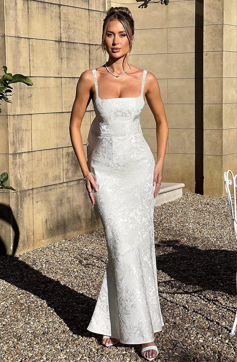 Mermaid Spaghetti Strap Jacquard Long Prom Dresses with Bow