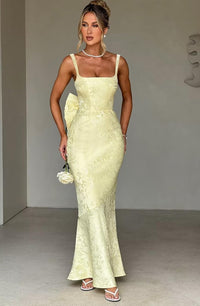 Mermaid Spaghetti Strap Jacquard Long Prom Dresses with Bow
