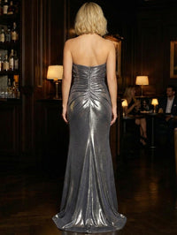 Sheath Strapless Sweetheart Satin Floor-Length Evening Dresses with Slit