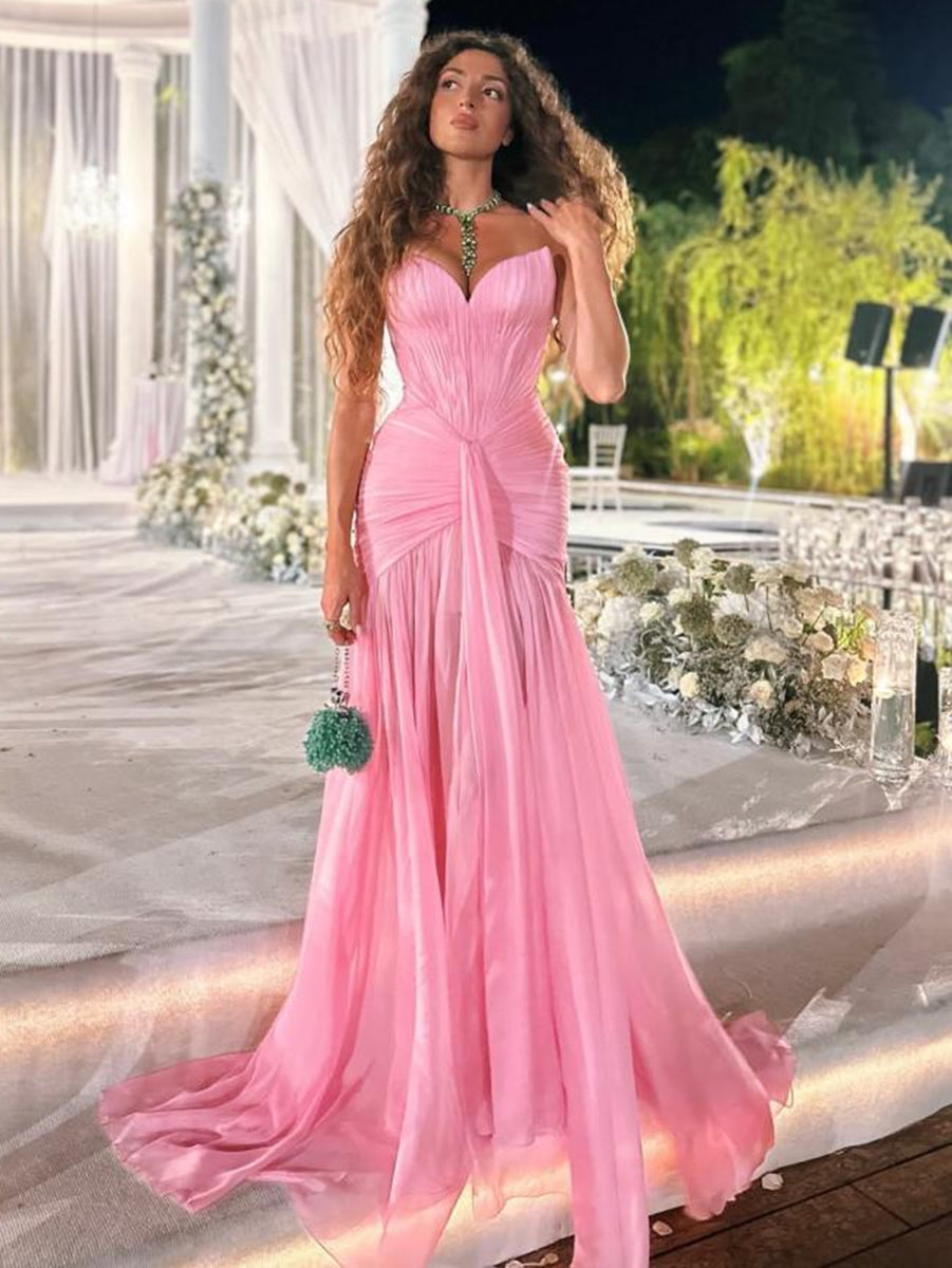 Pink Formal Evening Dresses 2026 for Elegant Women A‐Line Sweetheart Sleeveless Floor‐Length Ruched Satin Wedding Guest Gown