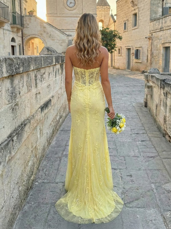 Lace Applique Sweetheart Sheath Floor-Length Prom Dresses