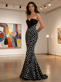 Mixed Sweetheart Mermaid Polka Dot Maxi Prom Dress