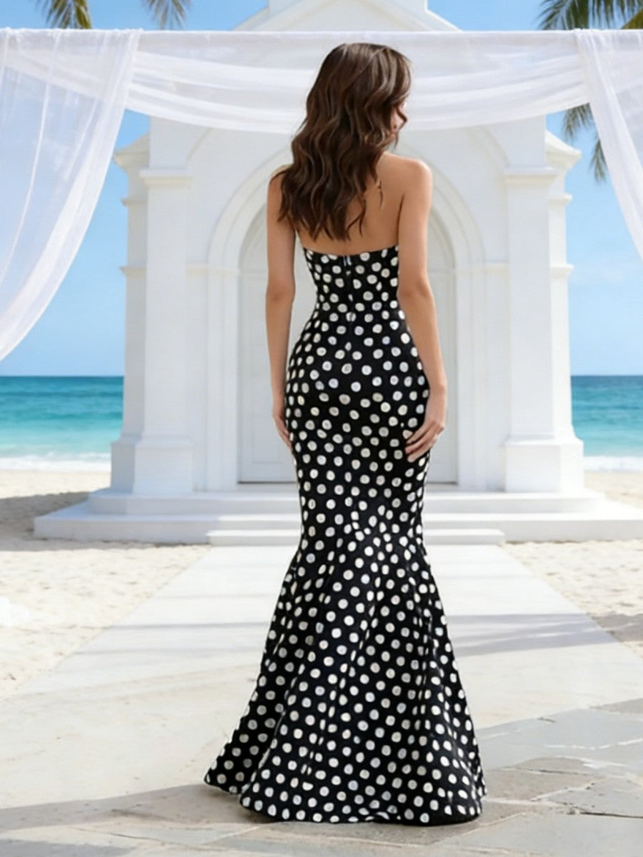 Mixed Sweetheart Mermaid Polka Dot Maxi Prom Dress