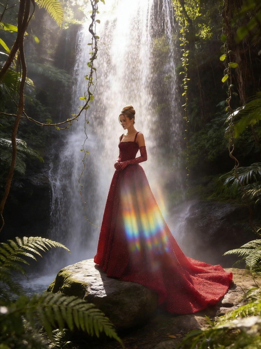 A-Line/Princess Spaghetti Strap Sequin Maxi Evening Dress with Train Sparkly Ball Gown