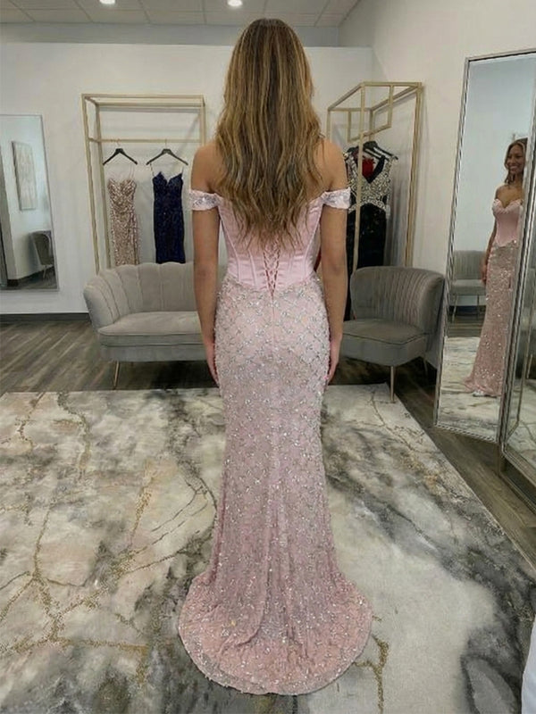 Glitter Sweetheart Off-Shoulder Corset Maxi Prom Dress for Teens Evening Gown