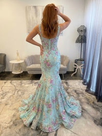 Sweetheart Corset Maxi Prom Dress for Teens Floral Sequin Mermaid with Train