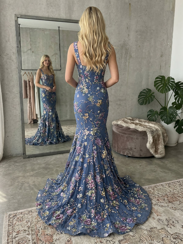 Sweetheart Corset Maxi Mermaid Prom Dress for Teens with Floral Sequin