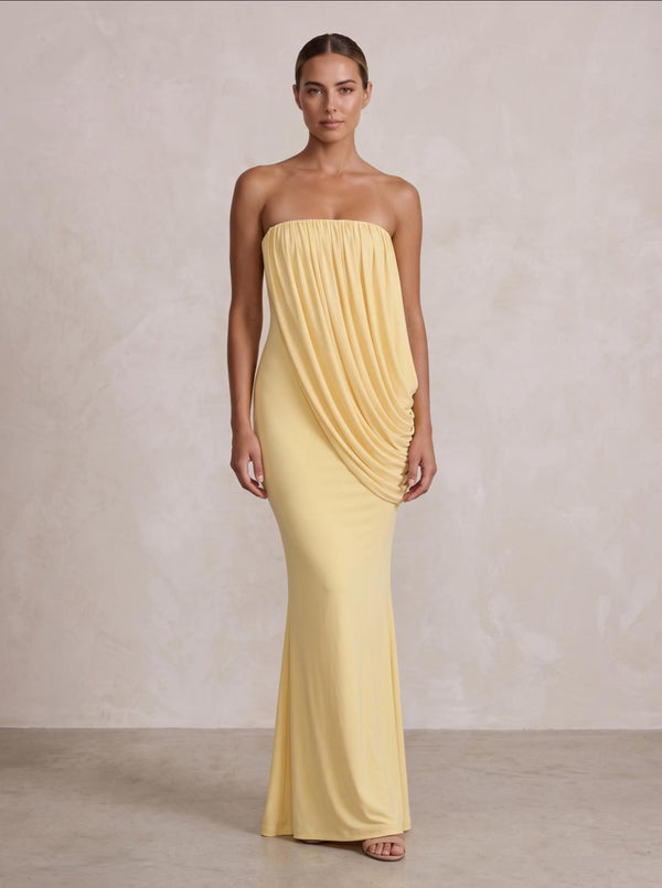 Stretch Jersey Mermaid/Trumpet Strapless Floor-Length Formal Prom Dresses with Pleats