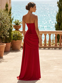 Stretch Jersey Sheath/Column Strapless Floor-Length Prom Dresses with Ruched Waist